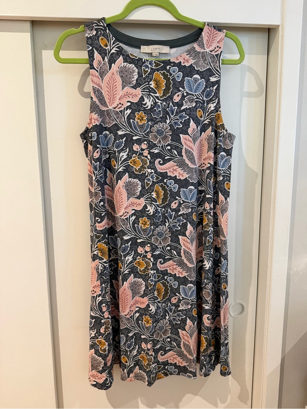 LOFT Floral Sleeveless Swing Dress in Gray and Pink